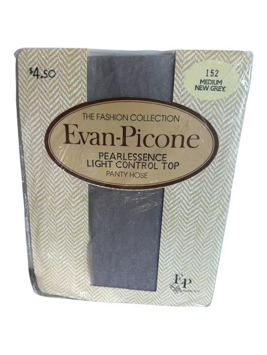 Vtg Evan-Picone Pearlessence Light Control Top Fashion Pantyhose New Grey M