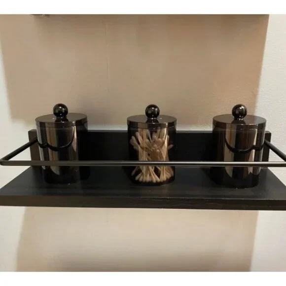 3 Pack Qtip Dispenser Apothecary Jars Bathroom with Labels-12 oz Black Plastic