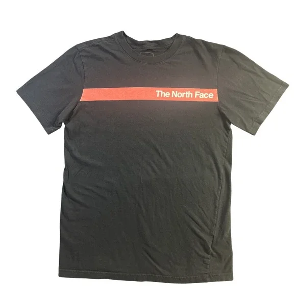 The North Face‎ Mens Graphic Tee Black Red Stripe Logo Short Sleeve Shirt Small