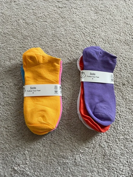 Pack of Colorful  Socks - Yellow, Purple, Red, Pink, Blue