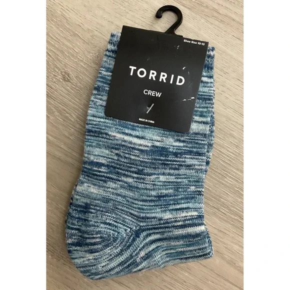 Torrid Happy Camper Marled Crew Socks Blue White Space Dye Shoe Size 10-13 NEW