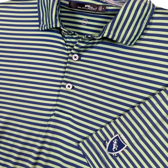 RLX Ralph Lauren Golf Polo Shirt Mens‎ Medium Striped Performance Blue Green
