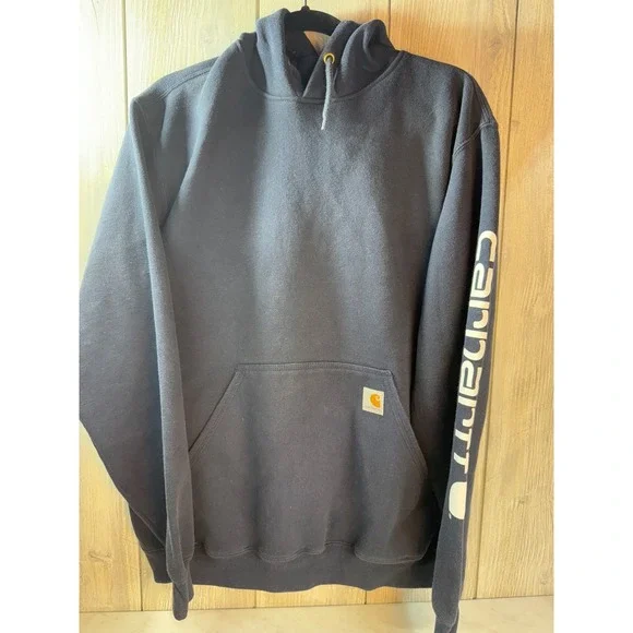 Carhartt Mens Loose Fit Midweight Sleeve Logo Hoodie Navy Blue Size M K284