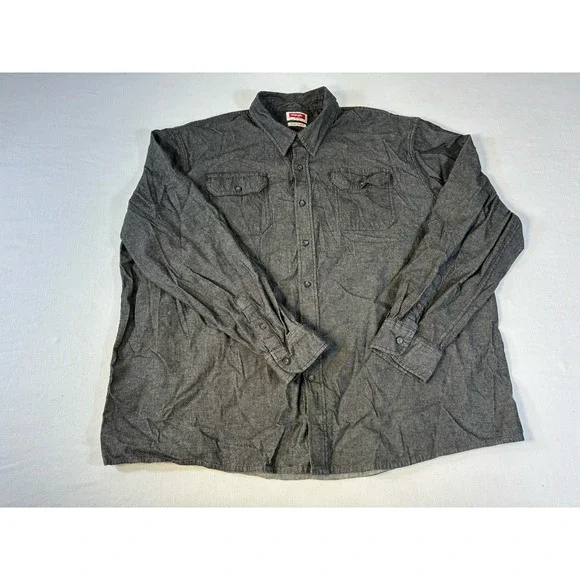 Wrangler Mens 3XL Tall Gray Long Sleeve Button Up Shirt‎ Flex for Comfort