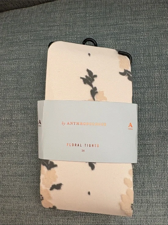Anthropologie Cream Floral Tights with Green Accents