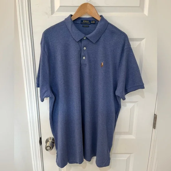 Polo Ralph‎ Lauren Men’s Blue Polo Shirt Custom Slim Fit Collard Cotton Size 2XL