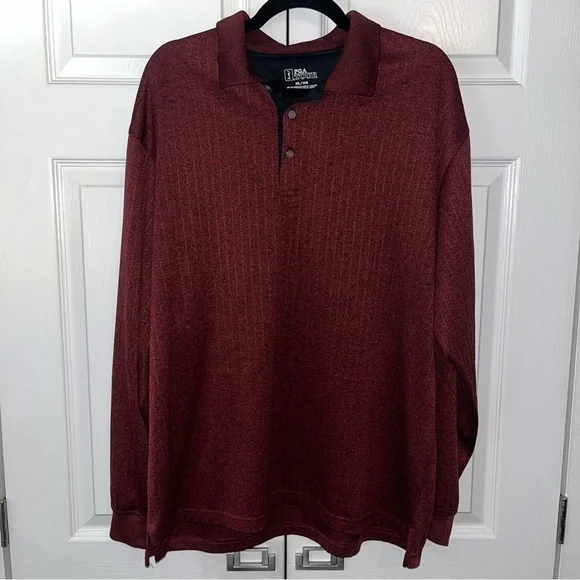 PGA Tour Red Brown Long Sleeve Golf Collared Shirt Size XL