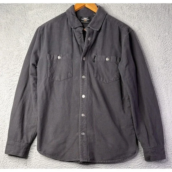 Harley Davidson Shirt Mens Size Medium Grey Snap Button Long Sleeve RN# 103819