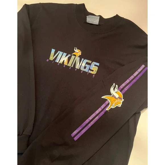 Majestic Minnesota Vikings Black Long Sleeve Shirt Size Medium Team NFL NWT‎