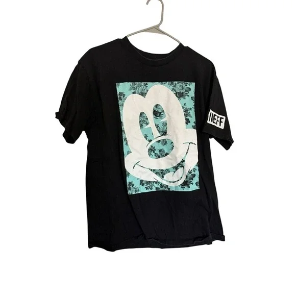 NEFF Disney Mickey Mouse Floral Graphic Tee Black Cotton‎ Mens Large Streetwear