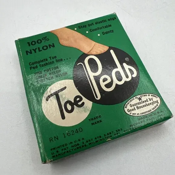 Vintage Box of Medium Toe Peds All Nylon Knit Suntan Open Back Open Toe Shoes