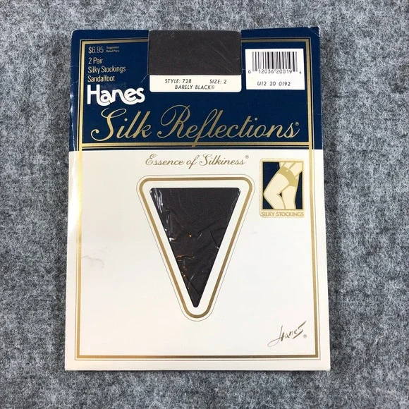 Vtg Stockings Pantyhose Hanes Silk Reflections 2Pair Size‎ OS Barely Black 728