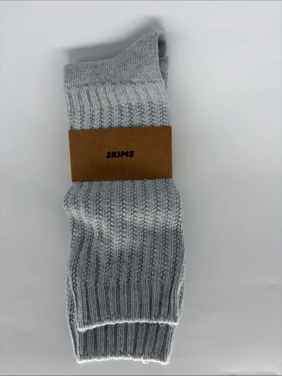 SKIMS Light Gray Slouch Sock OSFM Ribbed Crew Socks