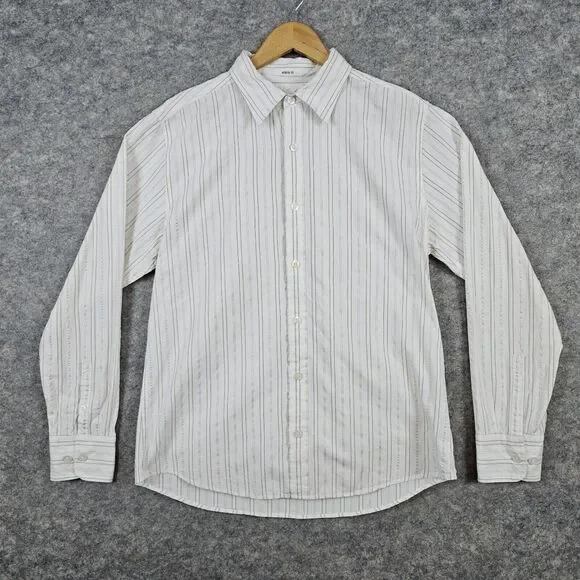 BKE Men's White With Silver & Gold Stripes Size L Athletic Fit Button‎ Up Shirt
