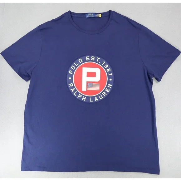 Polo Ralph Lauren Yacht Club Challenge Circle P Patch Tee Shirt Blue Mens Sz XXL