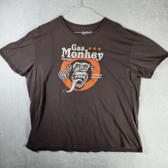 Gas Monkey Garage T-Shirt Mens 2XL Brown Graphic Print‎ Cotton Tee
