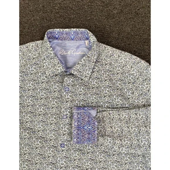Robert Graham‎ Classic Fit Button Down Shirt Blue Grey Floral Paisley Mens XL