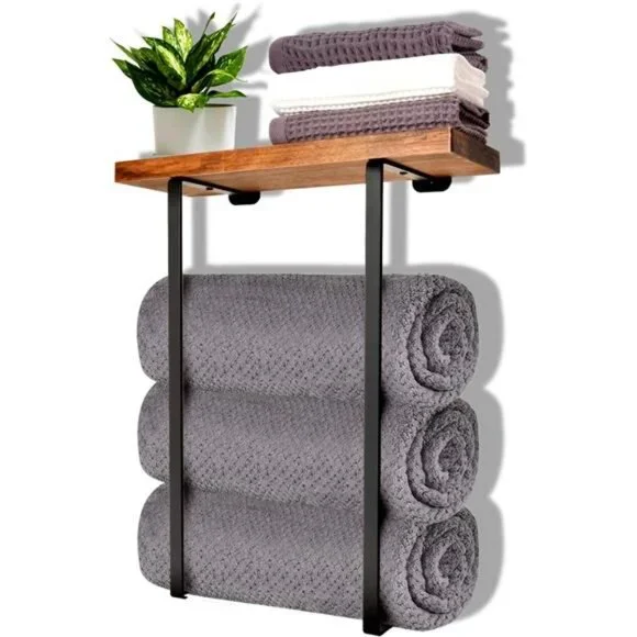 Towel Rack Wall Mounted,Bathroom Towel Storage,Wall Towel Holder, Black