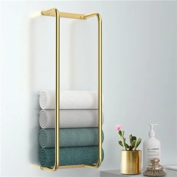 Towel Rack for Bathroom Wall Mounted, Bathroom Towel Storage - Brushed Gold