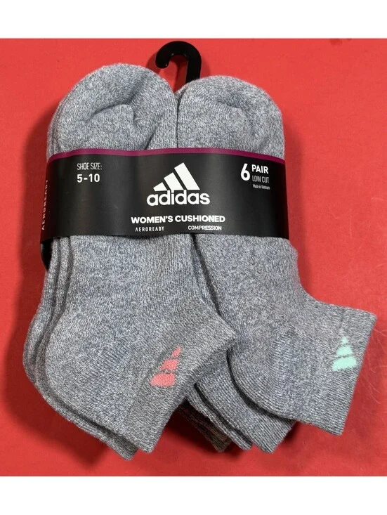 Adidas Aeroready Cushioned Low Cut Gray Socks 6 Pack Women's Size 5-10 NEW
