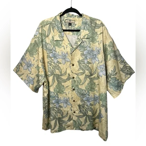 Tommy Bahama Floral Hawaiian Print Silk Camp Shirt Size XXL