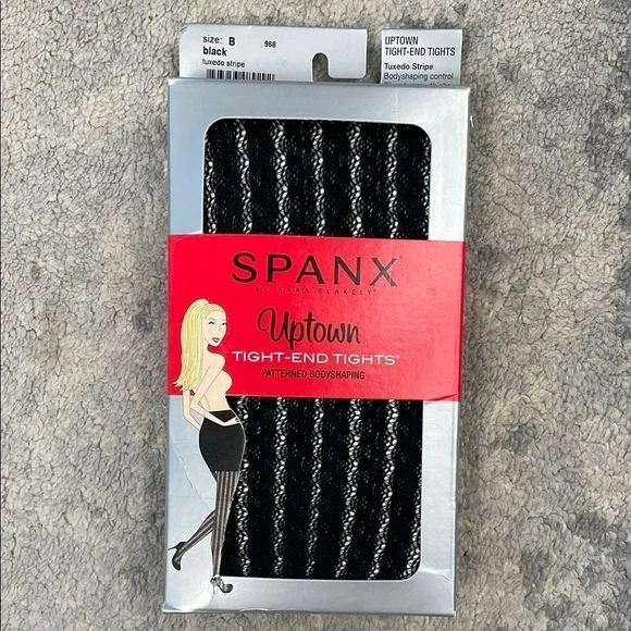 Spanx Uptown Tight End Tights Tuxedo Stripe Black 968 Slimming Sz B