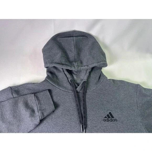Adidas Mens Medium Charcoal Gray Pullover Hoodie Trefoil‎ Logo Fleece Sweatshirt