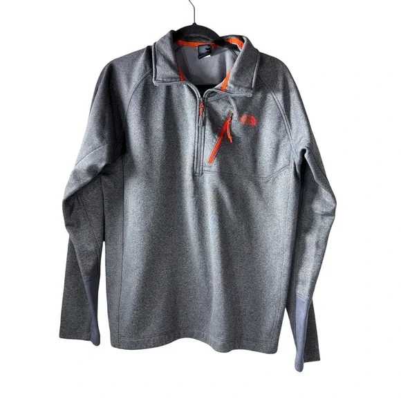 The North Face Mens Gray Orange Quarter Zip Fleece Pullover Jacket Size Large