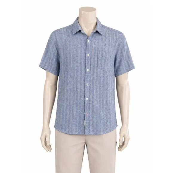 Original Weatherproof Vintage Linen Button Down Mens Large Blue Coastal‎ Grandpa