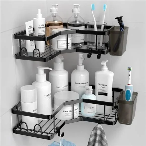 2 Pack Adhesive Shower Corner Organizer Shelves, No Drilling Stainless Steel