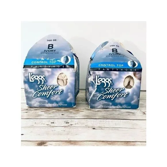 NWT 2 Pack Vintage L'eggs Sheer Comfort B IVORY enhanced Control Top Pantyhose