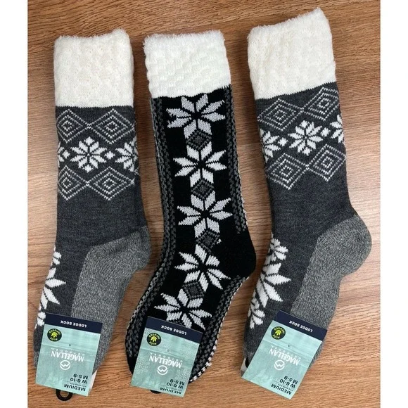 Lot of 3 Pairs Magellan Lodge Socks Grey/Black Women's Size Medium 6-10 NEW