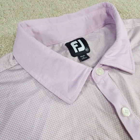 FootJoy Polo Shirt Mens XL Lisle Mini Check Performance Quick Dry Pink‎ Stretch