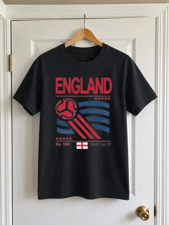 Vintage England Graphic Soccer T‑Shirt Unisex Size L Black