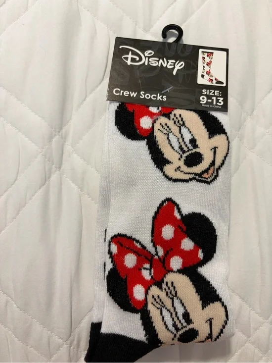 Disney Minnie Mouse White Red Black Crew Socks with Polka-Dot Bow