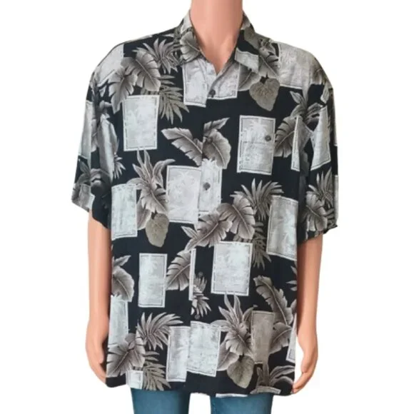 Black & Taupe Hawaiian Print Shirt XL Campia Moda Men's Short Sleeve Button Down