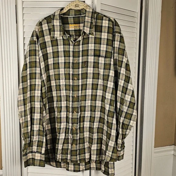 Barbour Mens Green‎ Plaid Tartan Long Sleeve Button Down Shirt XL