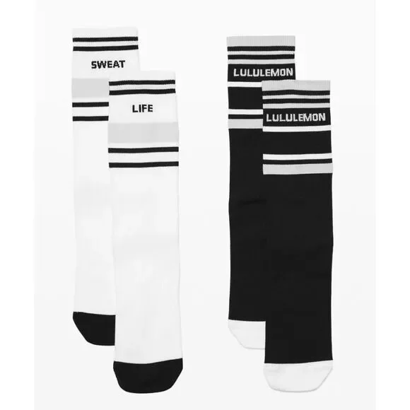 Lululemon Tale to Tell Crew Socks 2 Pack White Black M/L