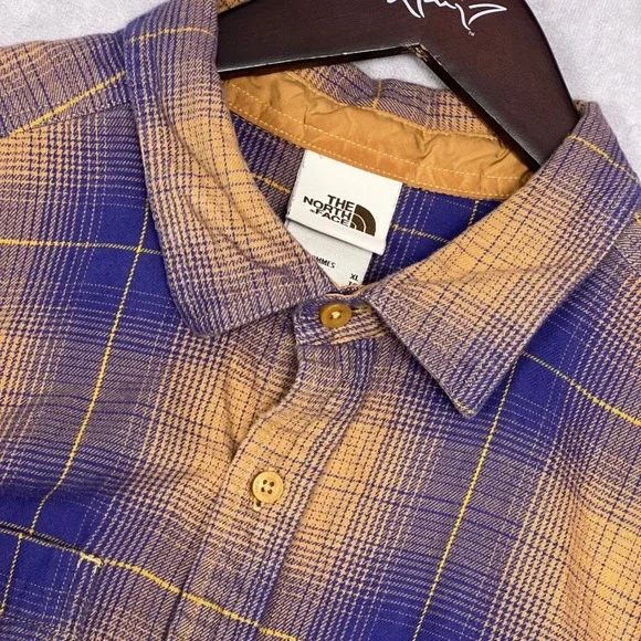 The‎ North Face Plaid Button Up Mens XL Purple Tan Excellent Long Sleeve Pockets