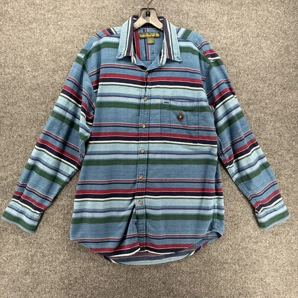 Vintage Knights of Round Table Shirt Mens L Blue Striped Button Up Western Ranch