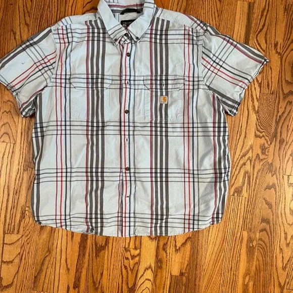 Carhartt Shirt Mens Blue‎ Plaid Loose Fit Short Sleeve Casual Summer  2XL