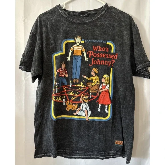 Steven Rhodes‎ Let's Summon Demons Goth Skater Who's Possessed Johnny Shirt  L