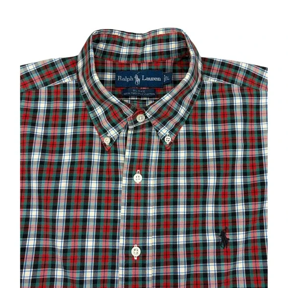 Polo Ralph Lauren Mens Plaid Button Up‎ Shirt Green Red Long Sleeve Large Preppy