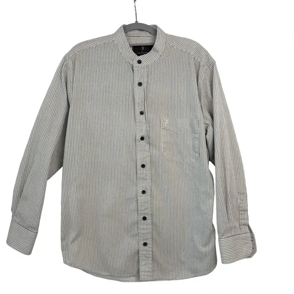 The‎ Celtic Ranch Grandfather Shirt Size Medium Striped Green Black Excellent