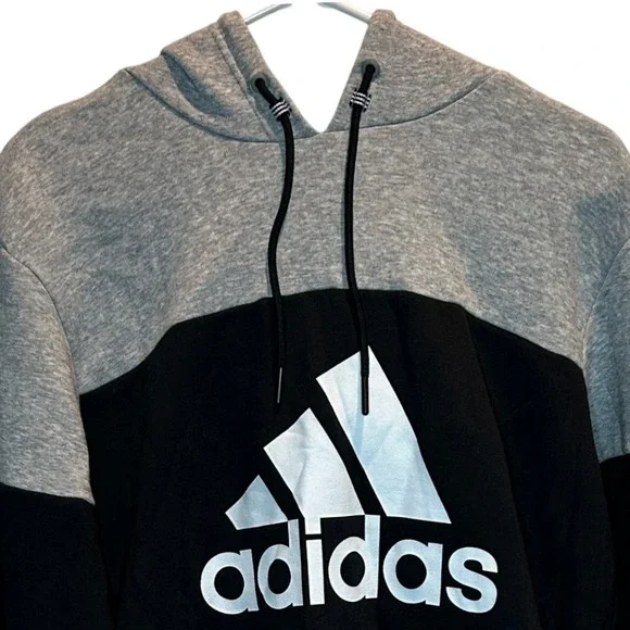 Adidas Men's Colorblock Fleece Hoodie Grey Black White Mountain Logo Size Medium