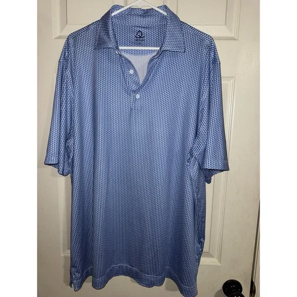 Deolax Polo‎ Shirt Xl Blue  Collar Performance Golf Stretch Geometric Men