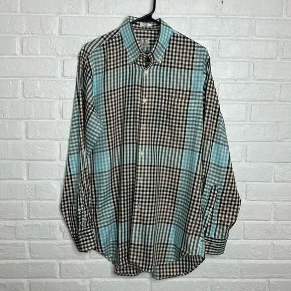 Peter Millar Men's Long Sleeve Button Down Cotton Blue Plaid size‎ Medium