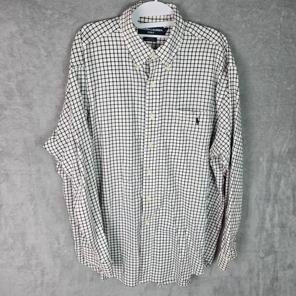 Vintage Ralph Lauren Golf Tilden Shirt Mens Large‎ Windowpane Check Cotton L