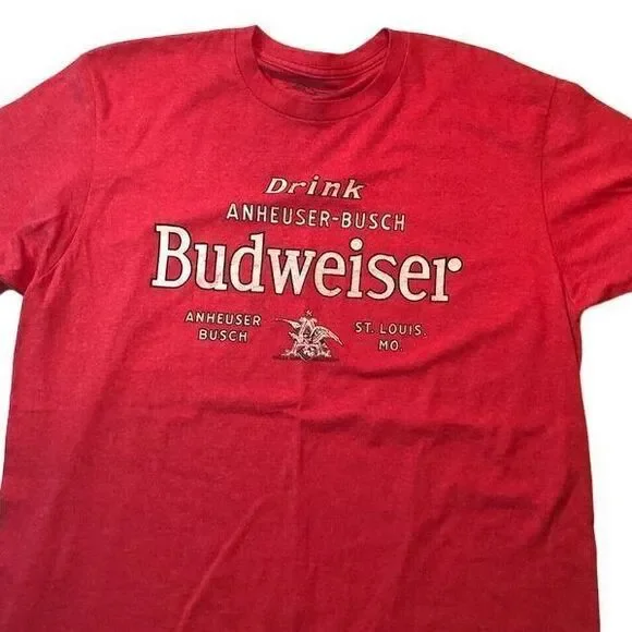 Budweiser Brand shirt Mens Large L Soft Cotton Old eagle RED vintage look‎