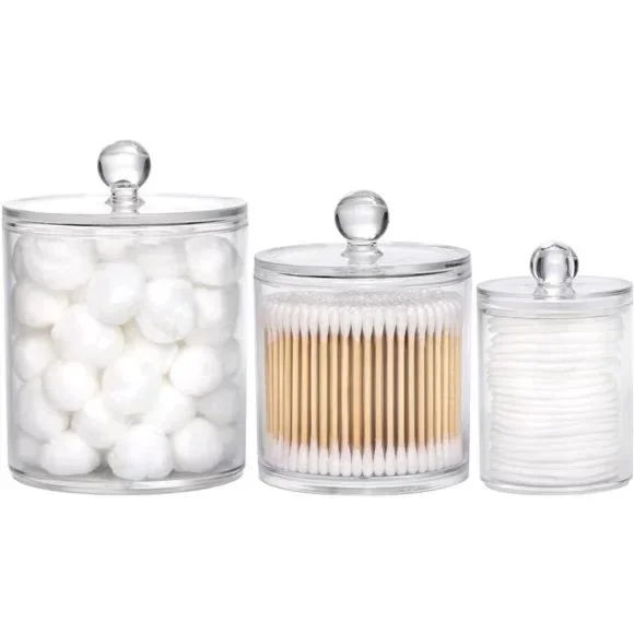 10/20/36 Oz Cotton Swab/Ball/Pad Holder, Qtip Apothecary Jar Clear, 3 Set